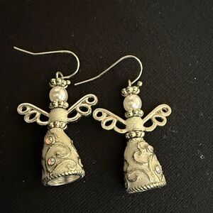 Vtg Angel Silver tone Angel Earrings